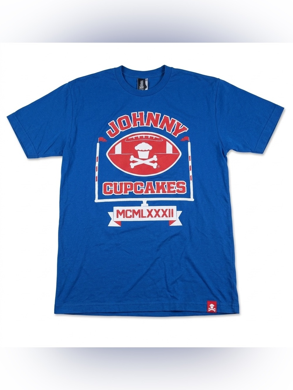 Johnny Cupcakes Football Jersey T Shirt Mens Large L Blue MCMLXXXII 82 Graphic